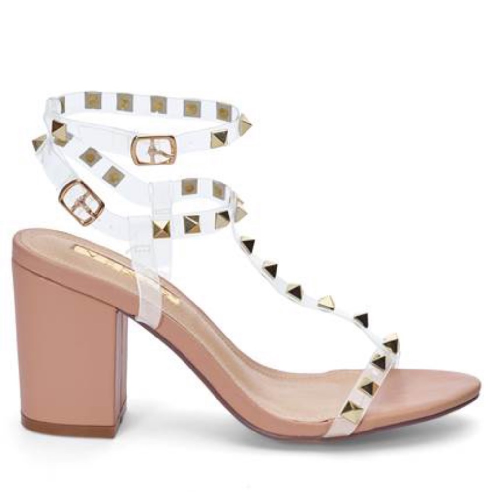 Transparent studded heel